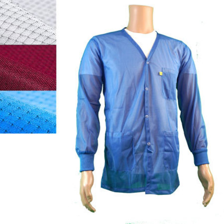 TRANSFORMING TECHNOLOGIES ESD Jacket, V-Neck, Knit Cuff, Color: Light Blue, Medium JKV8823LB